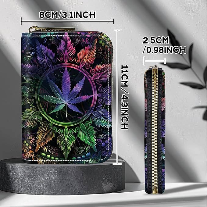 Cute Credit Card Holder with Zipper, Color Weeds RFID-Blocking Card Case Small Wallet for Women Men, Multi-slot Card Organizer Case Travel Accordion Wallet