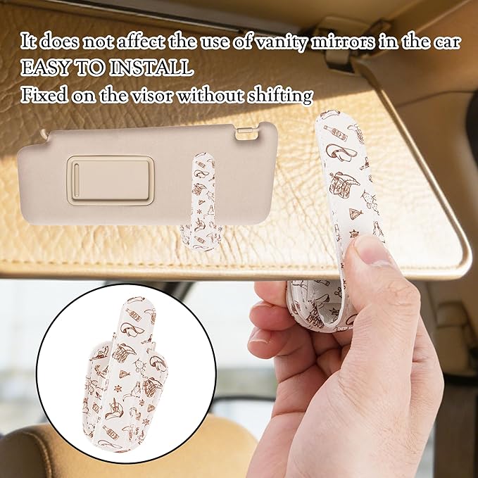 HemerVows Sunglass Holder for Car, Western Cowboy Print Magnetic Leather Visor Sunglasses Holder Clip, Universal Sun Visor Accessory Eyeglass Clip for SUV Pickup Truck