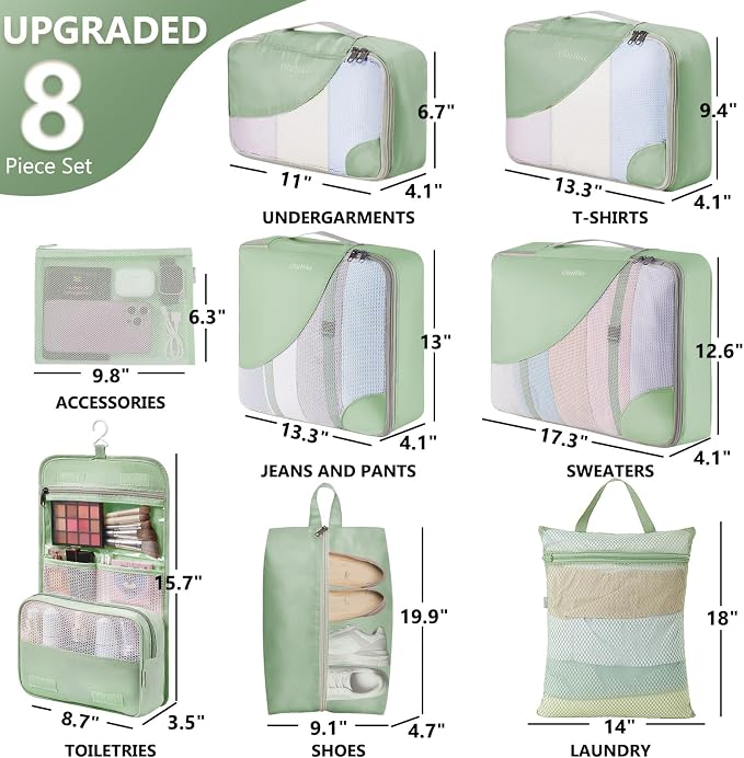 8 Set Packing Cubes for Travel, Gifts for Women Mom,Anti-Tearing Suitcase Organizer,OlarHike Vacation Essentials & Accessories for Cruise Ship