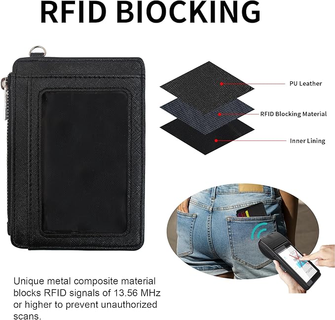 Small Wallets Woman Leather Credit Card Holder Slim Minimalist Front Pocket RFID Blocking Wallet for Women with Zipper Coin Purse（Black）