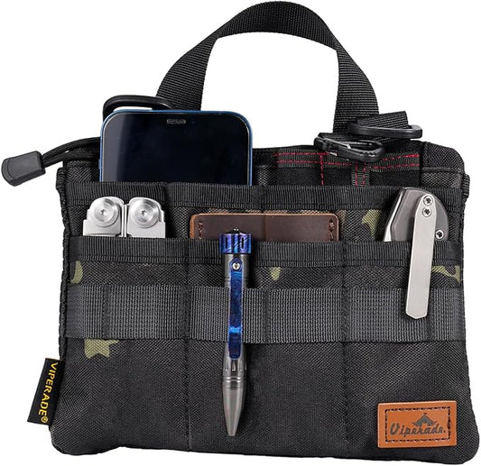 VIPERADE VE5 Slim EDC Pouch with 7 Pockets, Mens Pocket Organizer Multitool Pouch, Mini Crossbody Messenger Bag (No Strap)