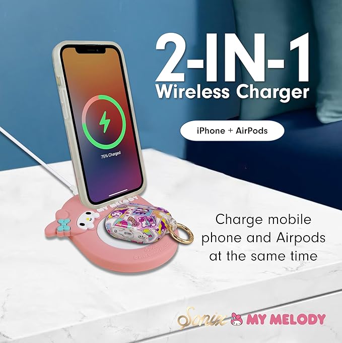 Sonix x Sanrio MagSafe Compatible 2-in-1 Charger Stand, Magnetic Wireless Charging Station for iPhone 17/16/15/14/13/12, AirPods Pro w/USB-C Cable | My Melody
