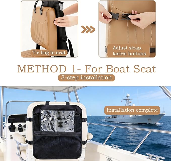 Boat Seat Storage Organizer,Heavy-Duty 600D Oxford Marine Seat Backpack Boat Organizer with Mesh Pockets,Waterproof Backseat Boat Storage Bag for Boating Accessories,Fishing Tools, Phone, Maps