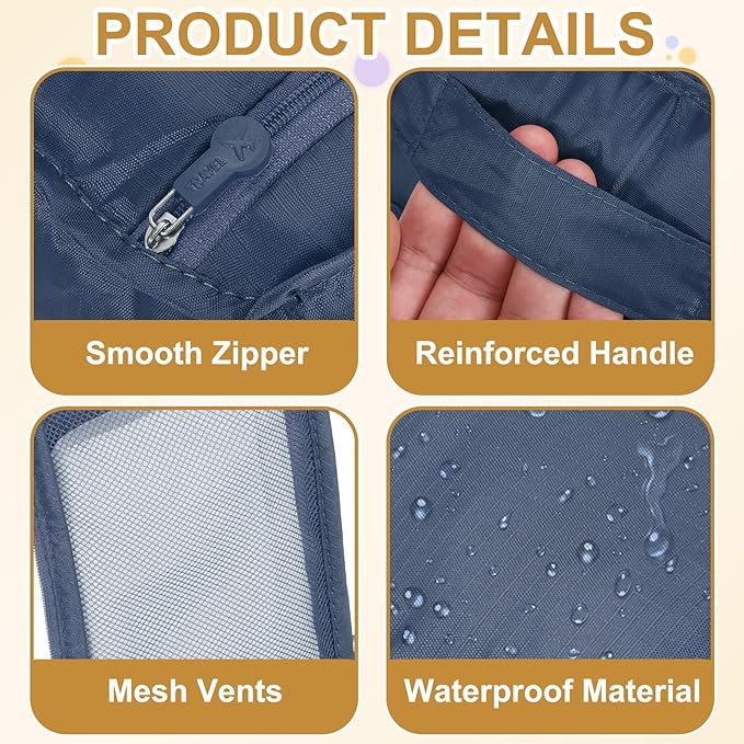Foldable Travel Shoe Bag, Waterproof Shoe Pouches Organizer with Handle Travel Packing Cubes -Fitting for Storing (Sneakers/Sandals/Fitness Shoes) 2 Pcs & Navy Blue