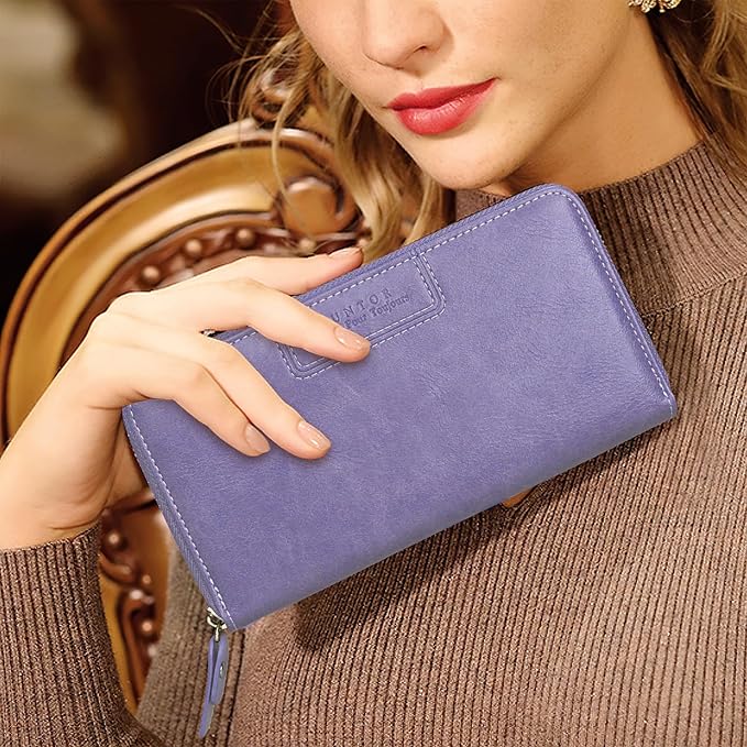 FT FUNTOR Wristlet Wallets for Women, Ladies PU Vegan Leather Clutch Wallet Zip around Phone Purse Card Holder Organizer