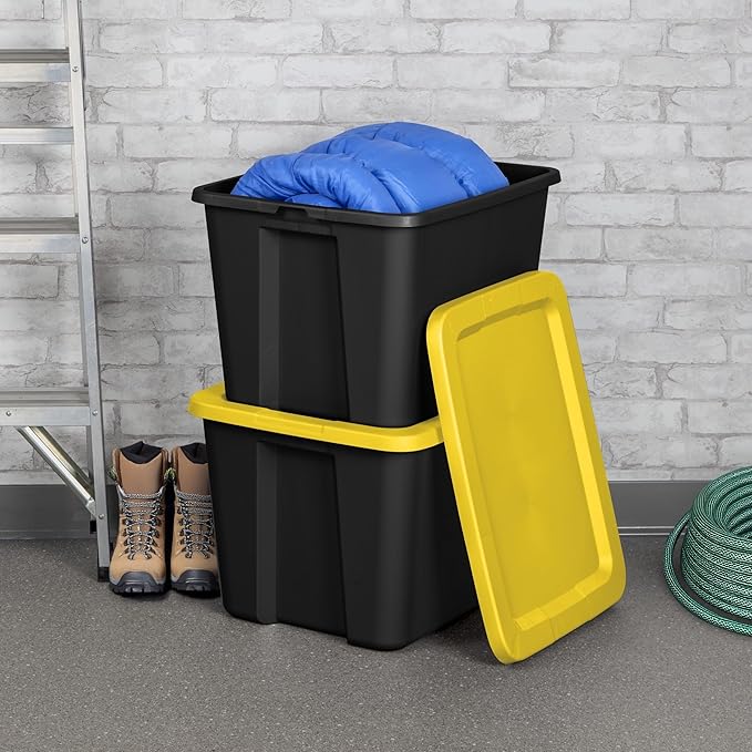 18-Gallon Plastic Storage Bins with Snap-on Lids – 8-Pack, Home Organization Essential (Black and Yellow)