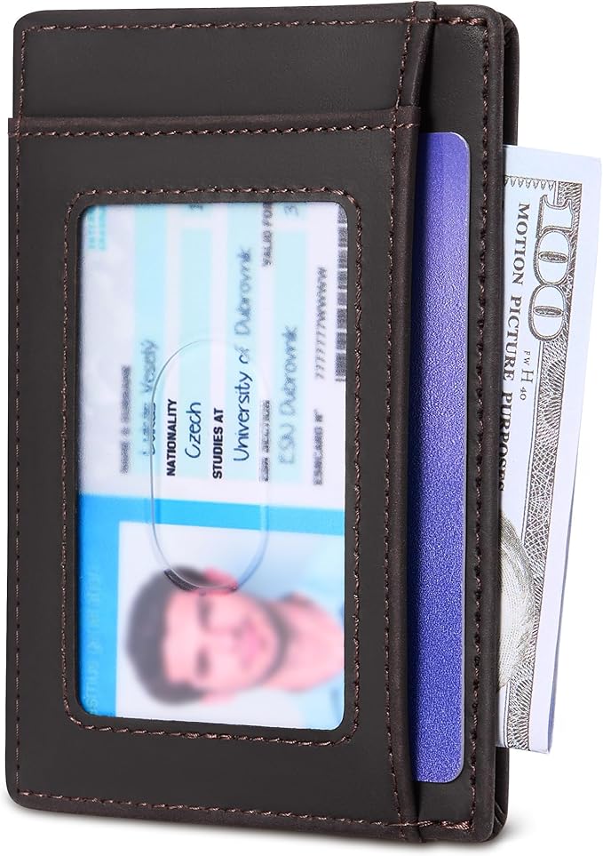 Travelambo 100% Genuine Leather Wallet for Men and Women, Slim Minimalist RFID Blocking Front Pocket Credit Card Holder with Gift Box