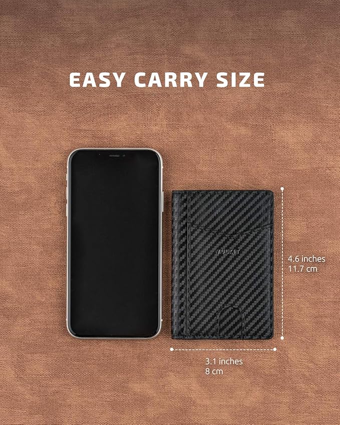 VULKIT Bifold Front Pocket Slim Wallet RFID Blocking Minimalist Thin Leather Credit Card Holder Wallet for Men and Women Carbon Fiber