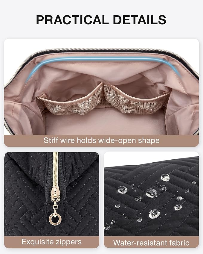 BAGSMART Travel Makeup Bag, Cosmetic Bag Small Make Up Organizer Case,Wide-open Pouch for Women Purse for Toiletries Accessories Brushes Black