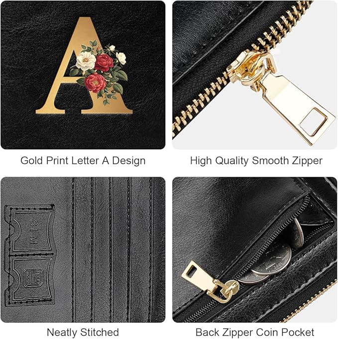 Passport Holder for Travel Women Wallet Personalized Roses Initial Letter A RFID Blocking Travel Wallets Passport Cover for Women, Valentine's Day Gift for Wife or Girlfriend, A