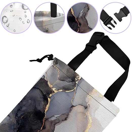Car Trash Bag Gray Gold Marble Car Trash Bin Leakproof Waterproof Car Trash Can for Back Seat, Foldable Car Garbage Bag with Adjustable Straps and Drawstring for Car Accessories