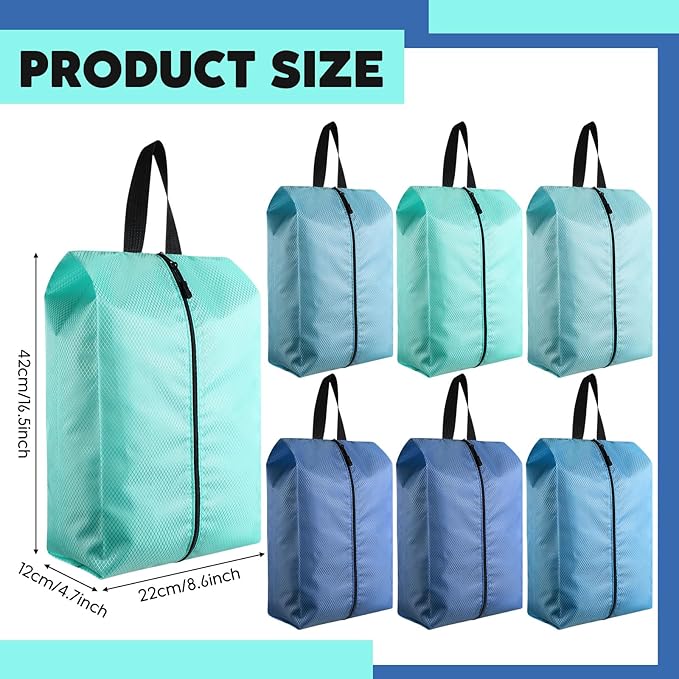 6 Pcs Travel Shoe Bags with Zipper Nylon Portable Waterproof Suitcase Shoe Organizer Packing for Golf(L,Blue)