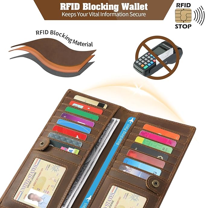 Jack&Chris Genuine Leather Wallet Women, Multi-Card RFID Bifold Wallet with Zipper Coin Pocket, Credit Card Holder for Women