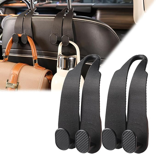 WEIHAO Purse Hook for Car Headrest, Silicone Car Seat Back Storage Hook, Twin Hooks Carbon Fiber Textured Car Headrest Hangers, Bag Holder for Sedan, Trucks, SUVs, Most Vehicles (Black-2PCS)