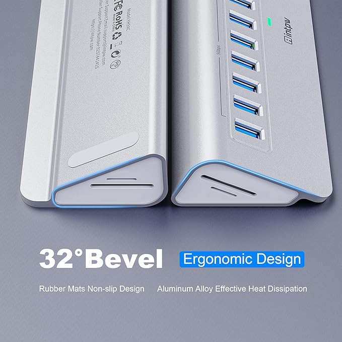 Powered USB Hub 10Gbps, intpw YH9AC Plus 13 Port USB 3.2 Hub(USB A/USB C 3.2+6 USB-A 3.0+2 PD 45W Fast Charging Ports+SD/TF Card Reader), 65W Power Adapter,Aluminum USB HUB for PC,Laptop,iPhone 17/16