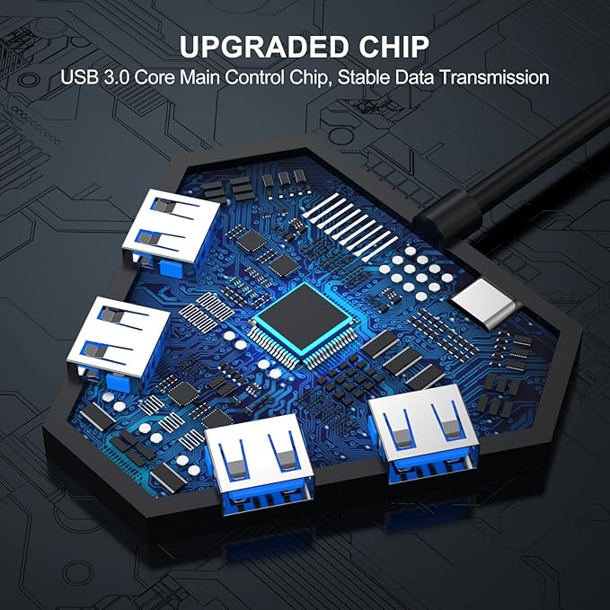 Multi USB Port Hub, 5Gbps High Speed Data Transfer USB 3.0 Multiport Adapter Expander 4 Port, Extra USB Ports Extender for Laptop Mac Computer PC Desktop PS5