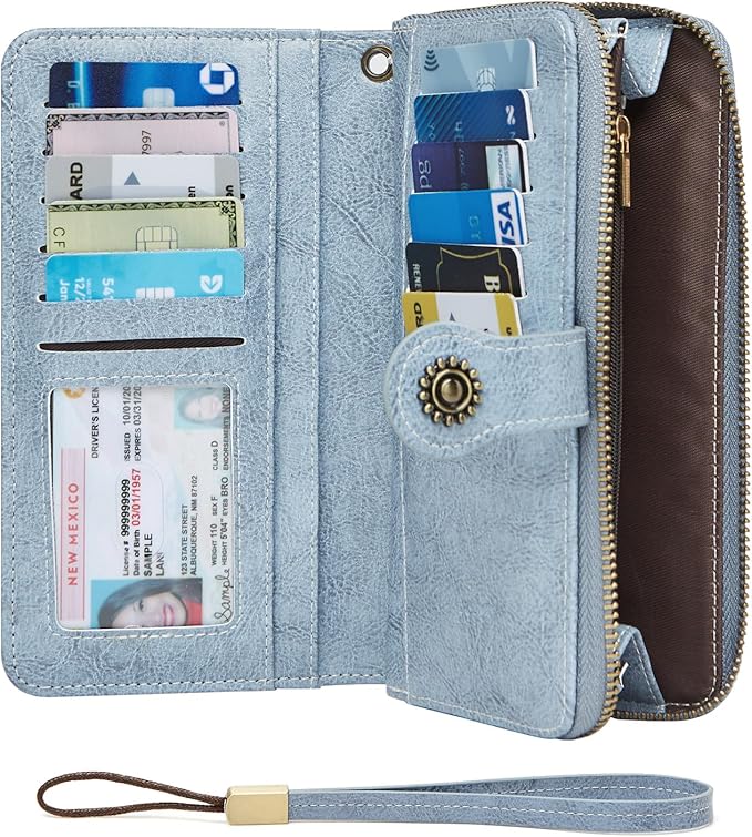 TFKGS Wallet for Women RFID Blocking Leather Large Capacity Card Holder Ladies Phone Clutch Travel Long Purse Wristlet | RFID Blocking, Leather, Large Capacity, Ladies, Travel