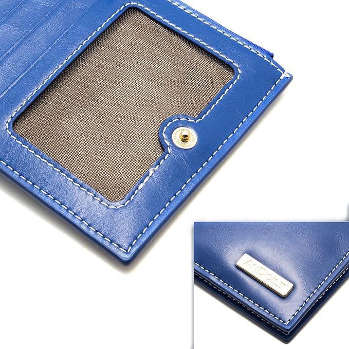 ANDOILT Women's Genuine Leather Wallet RFID Blocking Credit Card Holder Zipper Purse Cell Phone Handbag