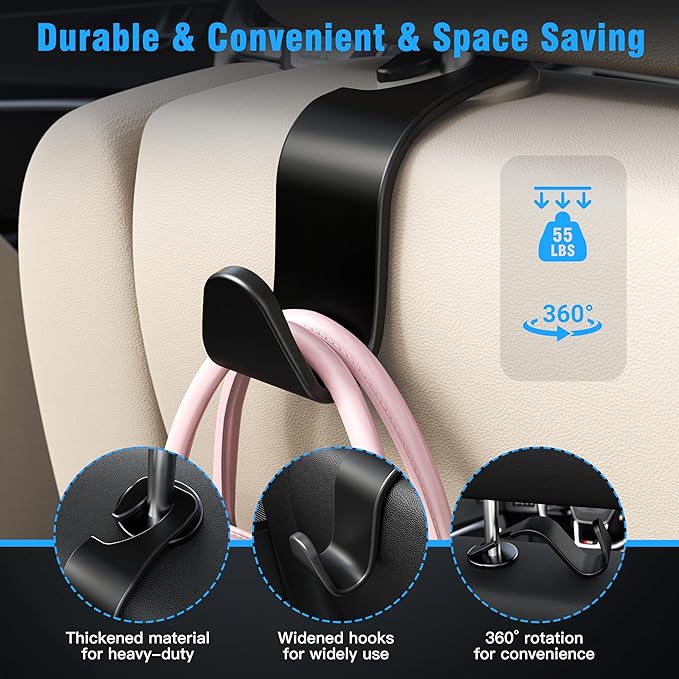 Amooca Car Seat Headrest Hook 4 Pack Hanger Storage Organizer Universal for Handbag Purse Coat fit Universal Vehicle Car Black S Type