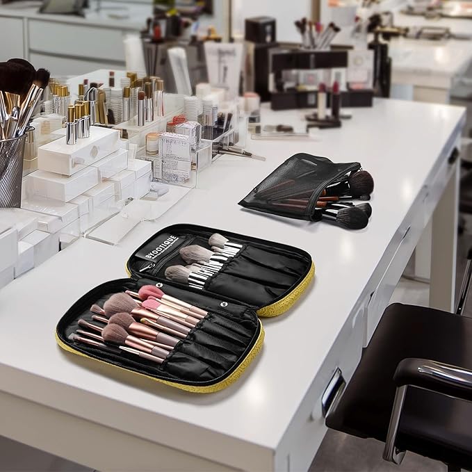 BYOOTIQUE Travel Makeup Brush Holder Bag Cosmetic Brush Organizer Rococo Yellow