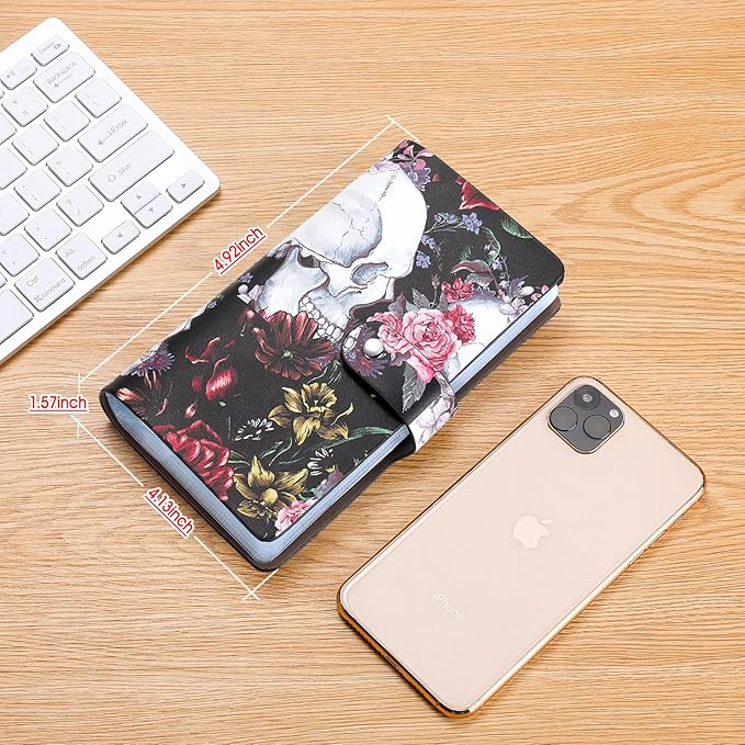 RFID Credit Card Holder, Leather Business Card Organizer with 96 Card Slots, Credit Card Case for Managing Your Different Cards and Important Documents to Prevent Loss or Damage (Skeleton Flower)