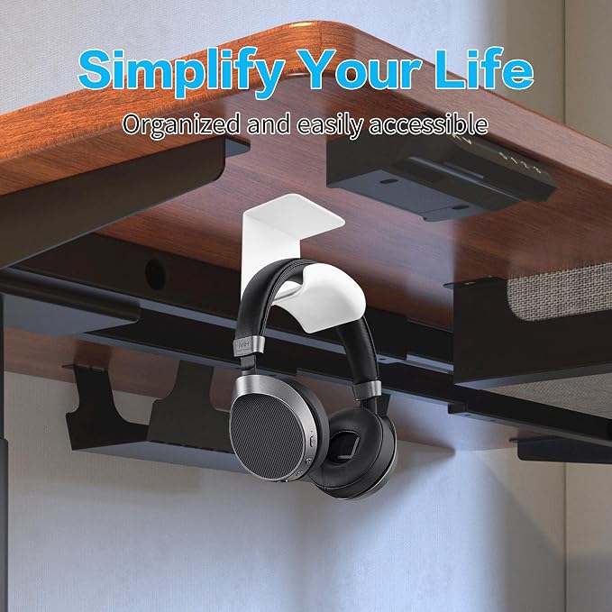 YAODHAOD Headset Hanger Holder Wall Mount, Sticky Headset Stand Holder Clip Under Desk for All Headphone/Controller (White,Hanging Style)