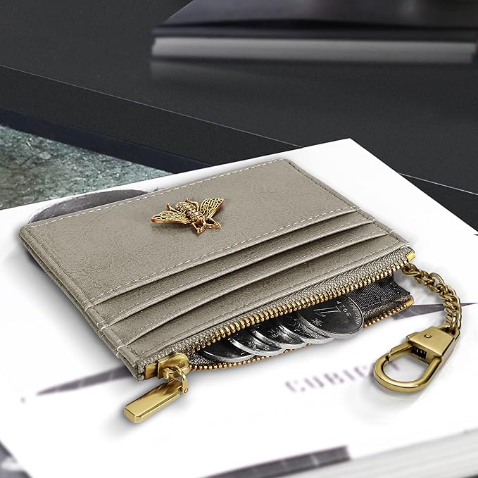 SEAVILIA Card Holder Keychain Wallet for Women with ID Window RFID Coin Purse Bee Gifts Slim Minimalist Small Wallet