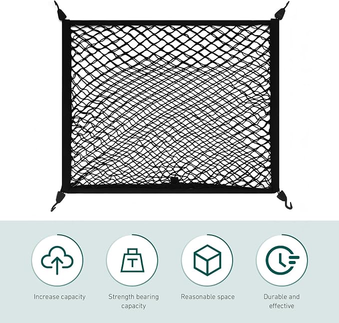 Cargo Net for SUV, Car Trunk Net, Highly Elastic Storage Mesh Nets with Hook, 31.1 x 23.6 Inches Stretch to 62.99 x 47.24 Inches Organizer, Universal for Most Cars, SUVs (Black)