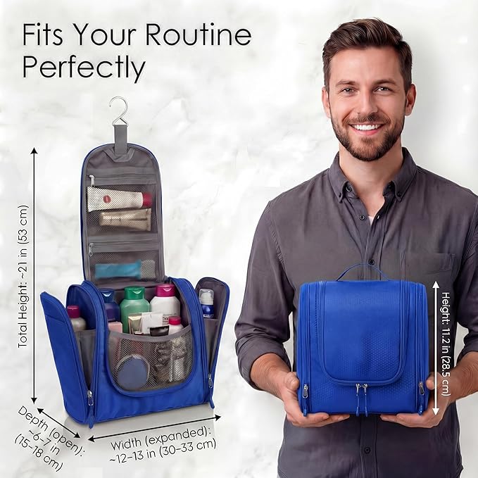 Bago Travel Toiletry Bag for Women and Men X-Large Waterproof Hanging Large Toiletry Bag for Bathroom and Travel Bag for Toiletries Organizer -Travel Makeup Bag (DeepBlue)