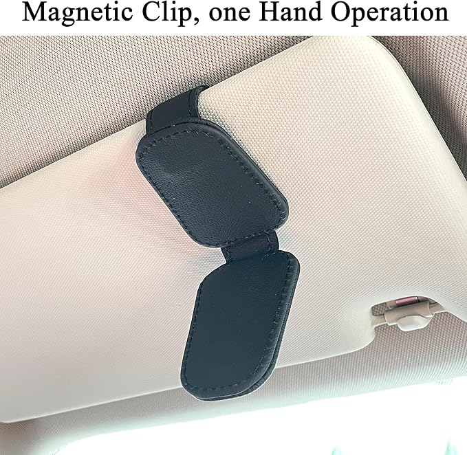 KIWEN 4 Packs Sunglasses Holders for Car Visor, Magnetic Leather Glasses Eyeglass Clip for Car, Ticket Card Clip Sunglasses Mount, Car Visor Accessories Gadgets(4, Black)