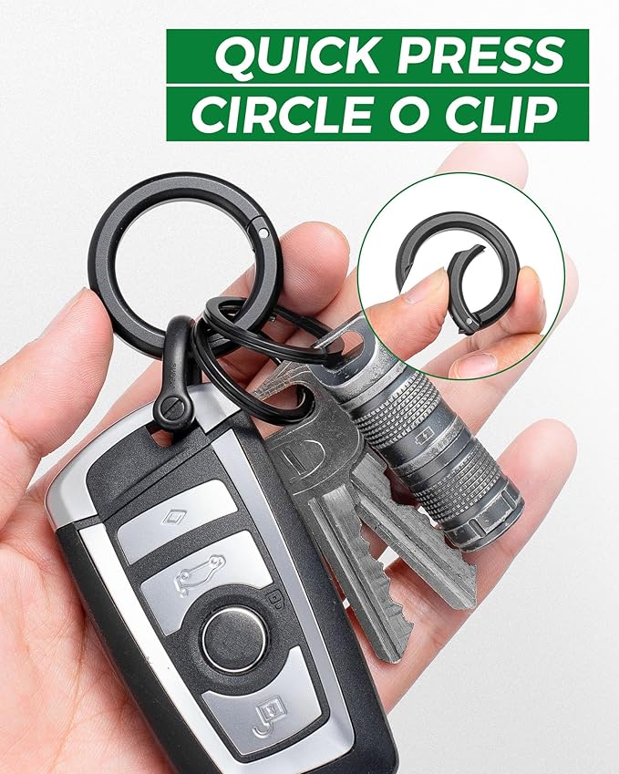 FEGVE Round Carabiner Keychain Clip,1.36 in Gold Spring O Key Rings Clip, Key Chain Quick Release Snap Hook for Women