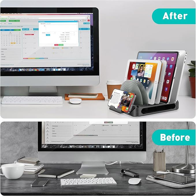Vertical Laptop Stand Holder & Desk Organizer Rack - Adjustable Dock for MacBook, iPad, Phone (6-in-1 Multi Device Storage System with 360° Rotation)
