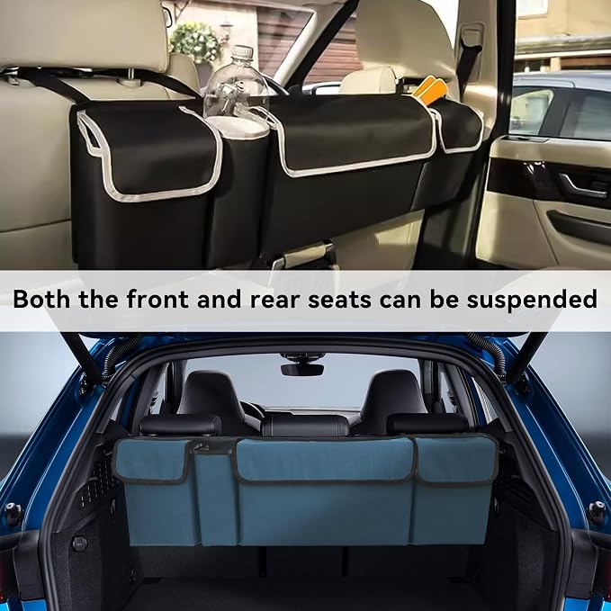 Car Trunk Organizer, Backseat Hanging Large Storage with Adjustable Straps,Waterproof PVC Collapsible Cargo Bag, Car Interior Accessories for Auto SUV MPV (Black)