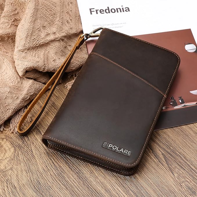 Polare Full Grain Leather Travel Passport Holder RFID Blocking Cover Case Travel Document Organizer Wallet Holders 2 Passports With YKK Zipper
