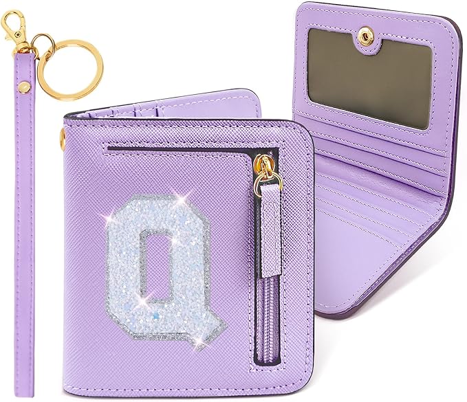 COSHAYSOO Mini Wallet with RFID Blocking Initial Monogrammed for Girls Birthday Valentines Easter Mothers Nurse Day Graduation Thanksgiving Appreciation Halloween Christmas New Year Gifts Letter Q