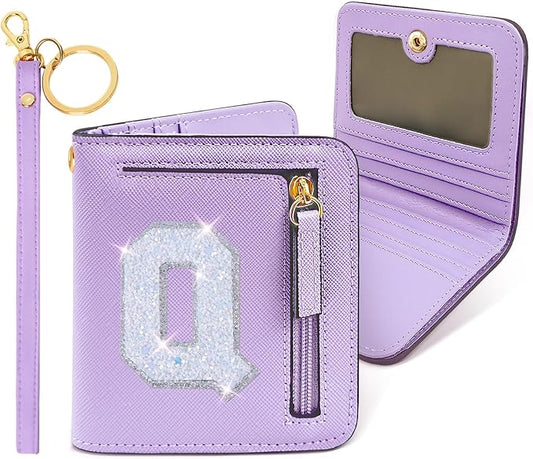 COSHAYSOO Mini Wallet with RFID Blocking Initial Monogrammed for Girls Birthday Valentines Easter Mothers Nurse Day Graduation Thanksgiving Appreciation Halloween Christmas New Year Gifts Letter Q