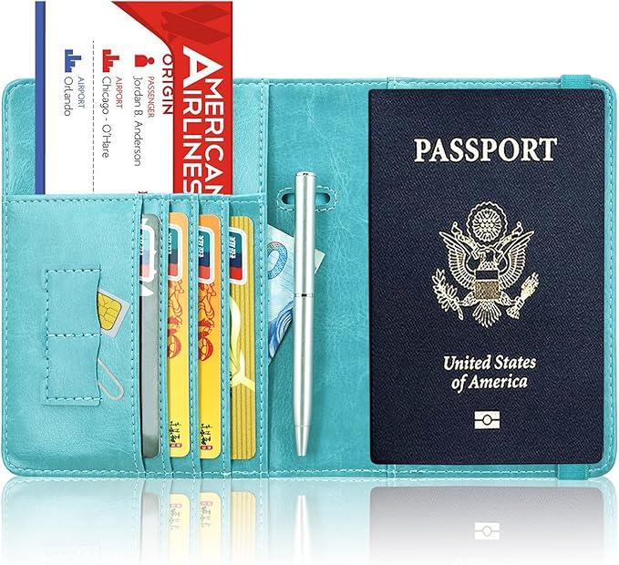 ACdream Passport Holder Cover, Leather Travel Wallet Case, RFID Blocking Document Organizer Protecrtor, with Slots for Credit Cards, Boarding Pass, for Women and Men, Blossom