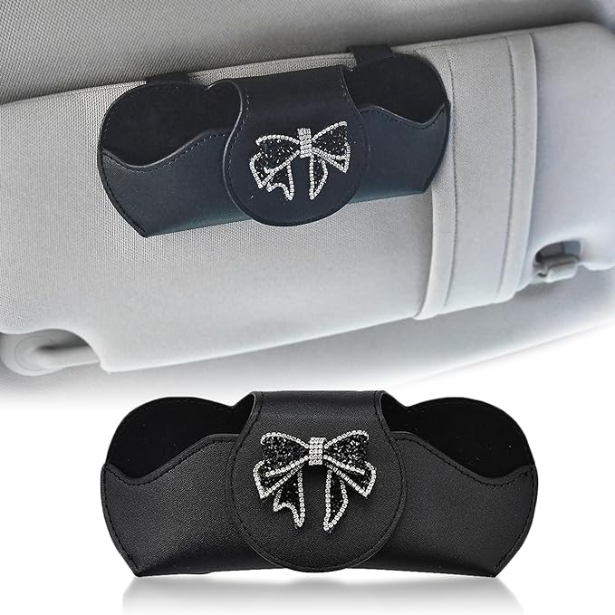 Sunglasses Holder for Car Visor, PU Leather Glasses Case with Clips Magnetic Closure Eyeglasses Holder