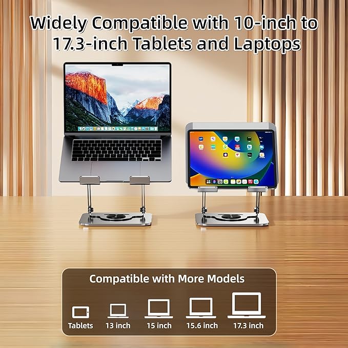 Laptop Stand for Desk, Adjustable Metal Foldable Laptop Riser with 360° Rotation & Football Vent Pattern, Ergonomic Computer Notebook Holder for MacBook Air Pro, Dell XPS, HP 10-17.3", Gray