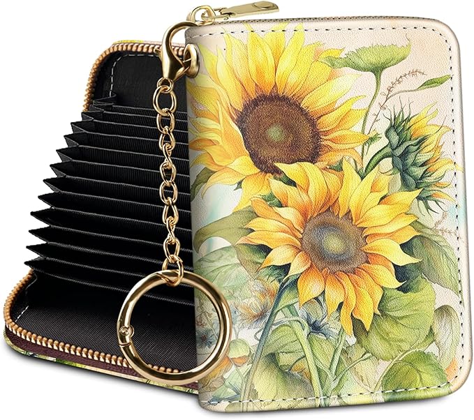 Credit Card Holder RFID Wallet, Small Card Holder Wallet for Women with Keychain Zipper, Funny Leather Print Credit Card Wallets Accordion Gift