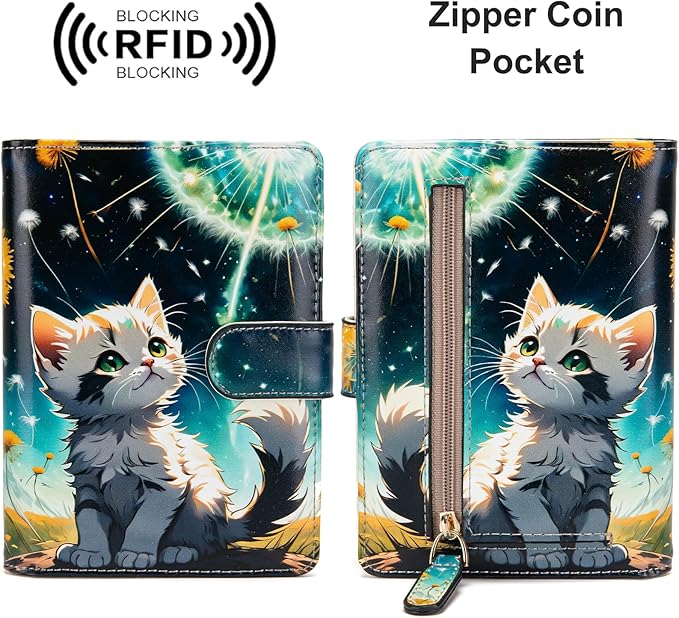 Passport Holder for Travel Essentials, RFID Blocking Passport Wallet Cover with Magnetic Closure, Passport Book Holders for Women and Men (Cute Cat)