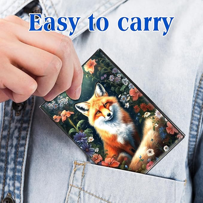 RFID Blocking Credit Card Holder - Slim Metal Wallet for Women & Men,Fox Flowers Design Stainless Steel Business Card Case,Compact Pocket Organizer for Travel & Daily Use