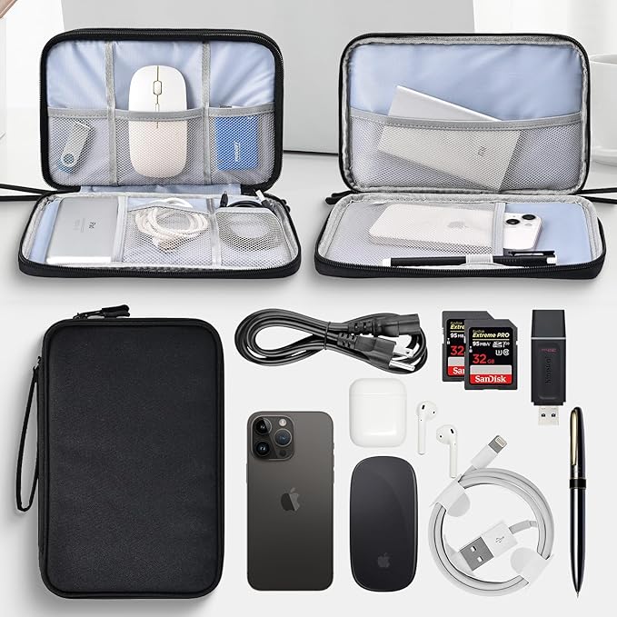 CAAORDKSO Large Electronics Travel Organizer Case, Electronic Accessories Carry Case Portable Waterproof Double Layers Storage Bag for Cord, Cable, Charger, USB, Power Bank, Earphone (Black, X-Large)