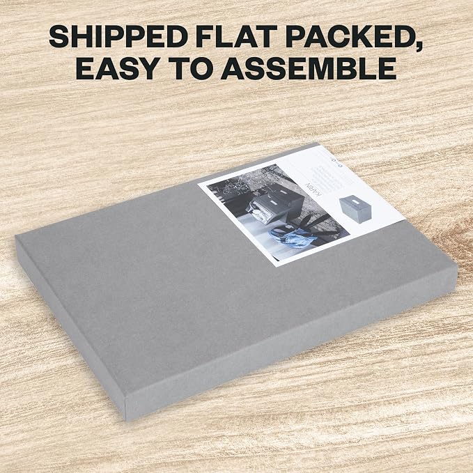 Bigso Karin Collapsible Storage Box - Photo Storage Box with Labelframe for Easy Identification - Simple Assembly Without Tools - Decorative Storage Boxes with Lids - 8.9in x 12.4in x 5.4in - Gray