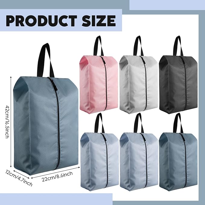 6 Pcs Travel Shoe Bags with Zipper Nylon Portable Waterproof Suitcase Shoe Organizer Packing for Golf(L,Dusty Pink)