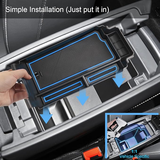 2021-2025 2026 Rogue Center Console Organizer for Nissan Rogue (S/SV/SL/Platinum/Rock Creek/Dark Armor), Durable ABS&Anti-Slip Rubber Console Tray Insert 2026 2025 Rogue Accessories (Blue)