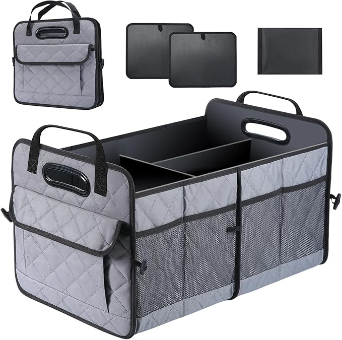 AOPHY Car Trunk Organizer, 75L Large Capacity Waterproof Auto Storage with Non-Slip Bottom Strips, Collapsible Cargo Organizer for Suv, Truck, Sedan, Portable Car Accessories for Women Men(Grey)