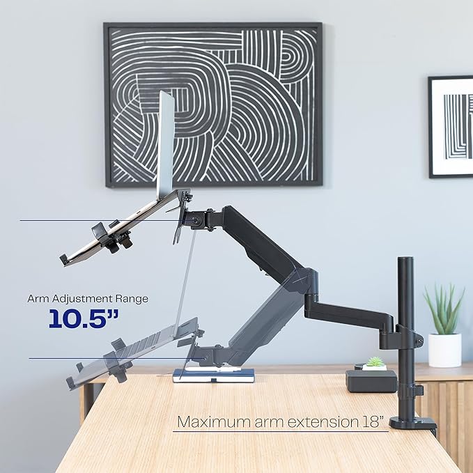 VIVO Universal Adjustable 10 to 15.6 inch Laptop Mount for Desk, Single Tension Arm VESA Notebook Stand with C-clamp and Grommet Options, Black, STAND-V101L