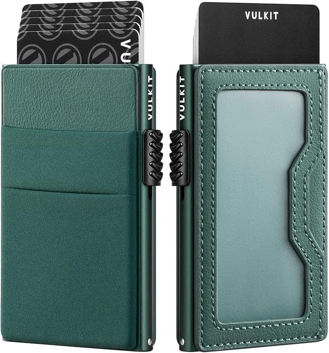 VULKIT Minimalist Wallet with ID Window & EDC Pocket Pop Up Card Holder RFID Blocking Slim Wallet Design for Airtag Cash Coins & Credit Cards
