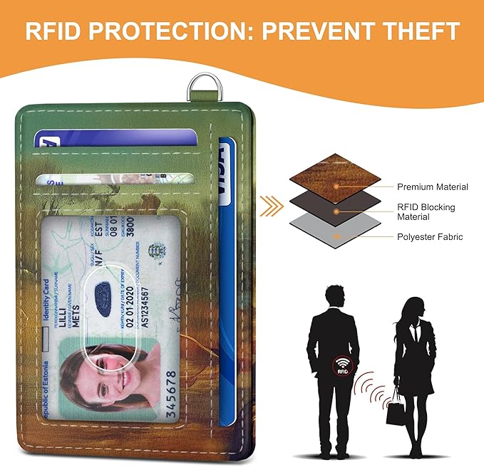 SEAVILIA Credit Card Holder for Women, Mona Lisas Smile RFID Wallet Women, Slim Minimalist Front Pocket Card Holder, Cute Thin Travel RFID Blocking Card Case, Small Wallets Woman Gifts Girls